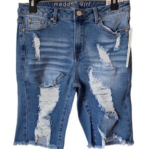 MADDEN GIRL Destroyed Long Cut-Off Jeans Shorts Size 29 / 8 NEW